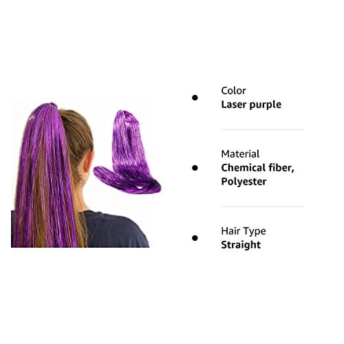 NIACONN 1000 Strands Purple Hair Tinsel - 47Inch Heat Resistant Fairy Hair Glitter Tinsel Hair Extensions
