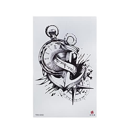 Tattoodrucker Tattoodrucker 2 x XL Anchor Tattoo - Compass, Clock, Lettering - Temporary Body Tattoo - TBS8282 (2), black (Anker-TBS8282-2)