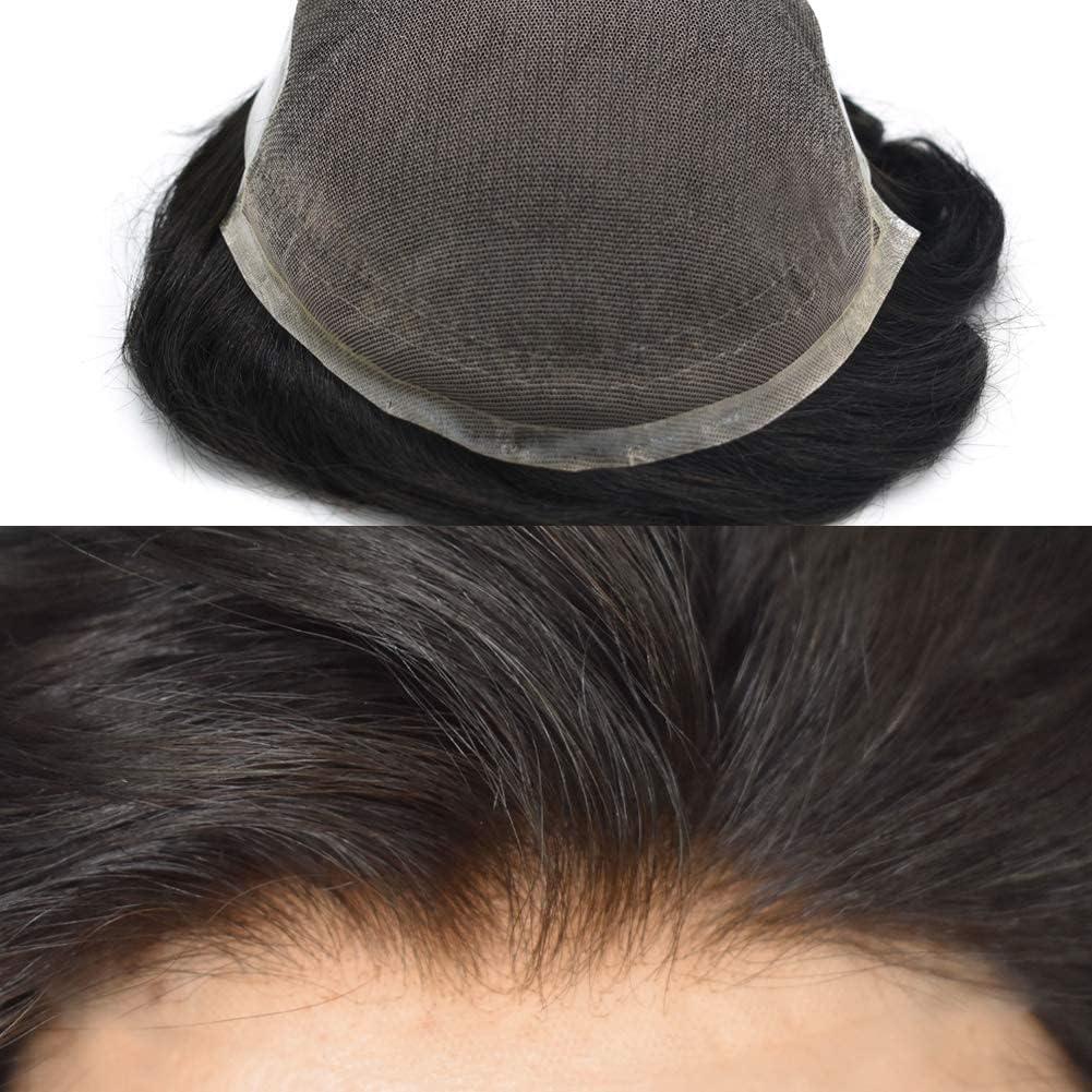 Hair Wonders Hair Wonders Swiss Lace Hair System Toupee for Men Hairpiece Soft Lace Front Mens Toupee Human Hair Pieces Bleached Knot Natural Hairline1B# OFF BLACK-120% density6x9