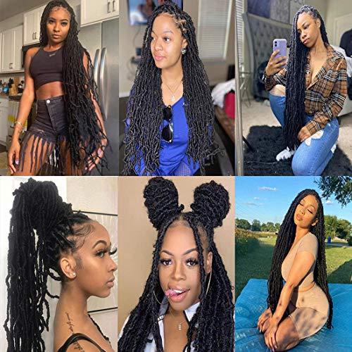 Nescorner Soft New Faux Locs Super Long Goddess Crochet Hair Pre Looped Natural Braid Curly Wave Braiding Hair36inch #1b 6packs)