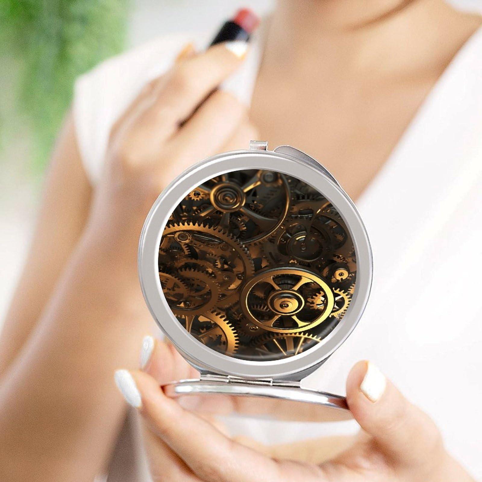 NHYDSPQ NHYDSPQ Makeup Mirrors,Cool Steampunk Gears Print Hand Mirror,Small Vanity Mirror,Mini Compact Travel Makeup Mirro