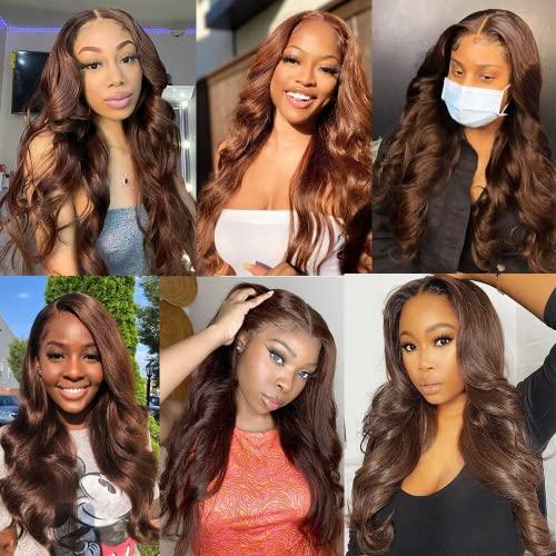 Yuksoocosh Chocolate Body Wave Bundles Human Hair Dark Brown Body Wave Bundles Color 4 Brown Human Hair Bundles Double Weft Brazilian Human Hair Wet and Wavy Extensions 20 22 24 inch 3 Bundles