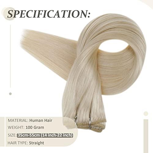 Fshine Fshine Platinum Blonde Weft Hair Extensions Sew in Human Hair 20 Inch 100 Gram Blonde Sew in Hair Extension Double Weft Straight Real Human Hair Bundle for Women