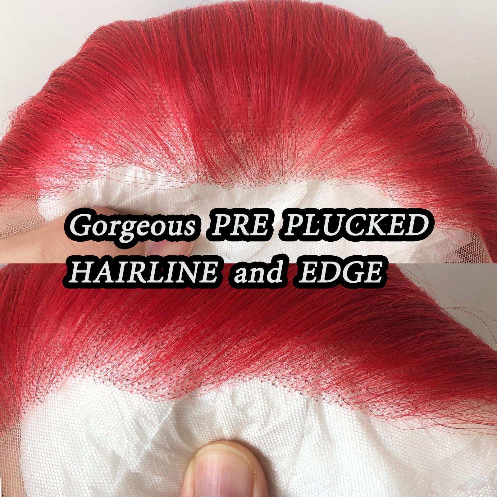 zigzag hair zigzag hair Red Wig Long Straight Bright Red Synthetic Lace Front Wigs Pre Plucked with Natural Hairline for Fashion Women Heat Resistant Hair Red Glueless Synthetic Lace Wig (Bright Red)