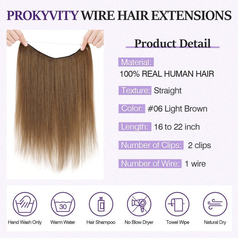prokyvity Halo Hair Extensions Real Human Hair,Prokyvity Halo Hair Extension 100% Human Hair,Halo Extensions Real Human Hair,Human Hair Halo Extensions,Halo Hair Extension,Halo Extension 06 Light Brown 20inch
