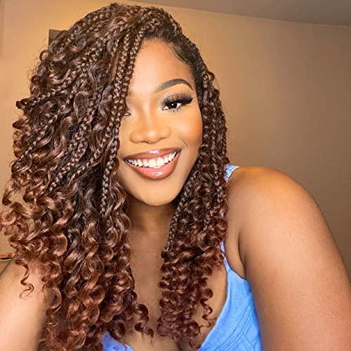 ToyoTress ToyoTress Boho Box Braids Crochet Hair - 10 Inch 8 Packs Ombre Brown Box Braids Crochet Hair Curly End Crochet Braids, Short Pre-looped Synthetic Braidsing Hair Extensions (10 Inch, T30-8P)