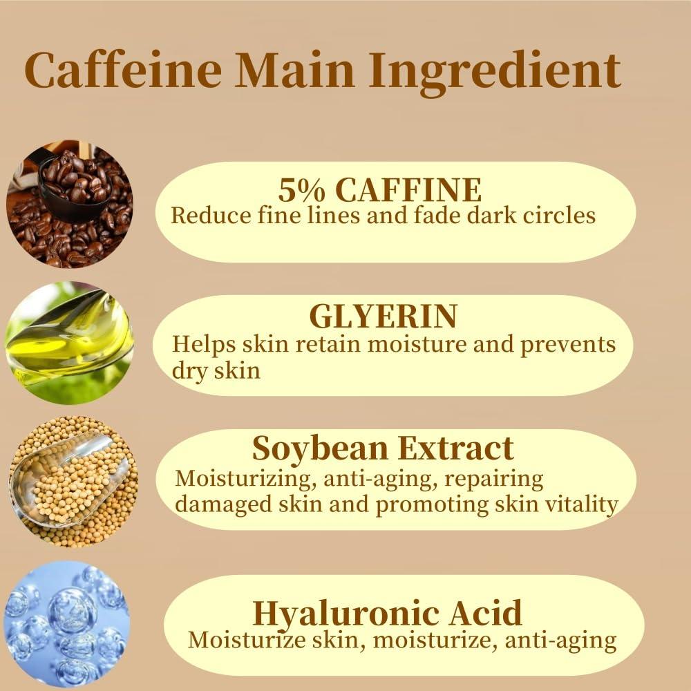 AFCRYIYE Caffeine Solution 5% + EGCG, Caffeine Eye Serum For Face, Moisturizing Under Eye Solution For Reduces Dark Circles & Puffiness, 30ML (1, 1 PC)