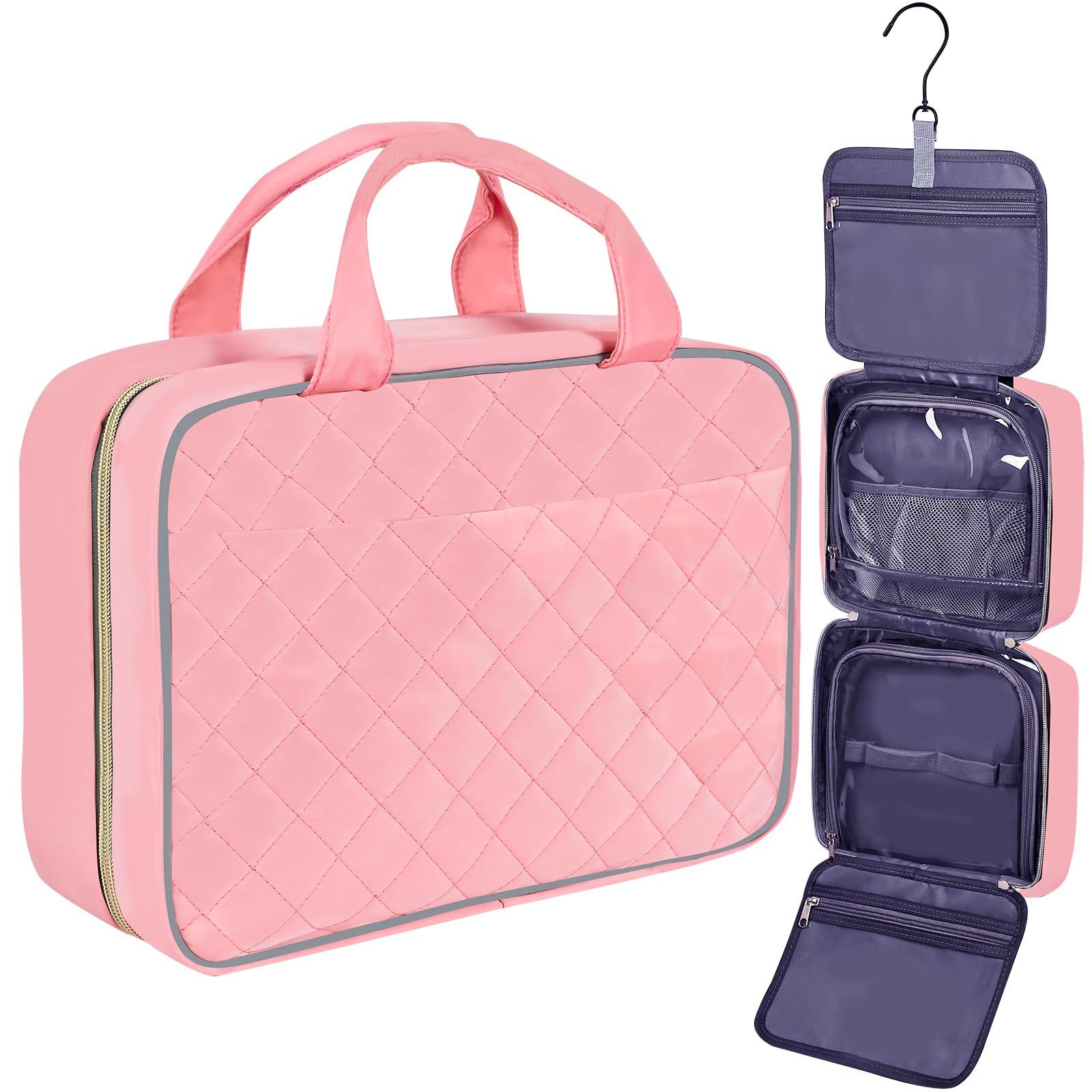 MARIKALIFE MARIKALIFE Travel Toiletry Bag, Hanging Toiletry Bag for Women, Cute Makeup Cosmetic Case Organizer for Accessories, Full Sized Toiletries-Pink