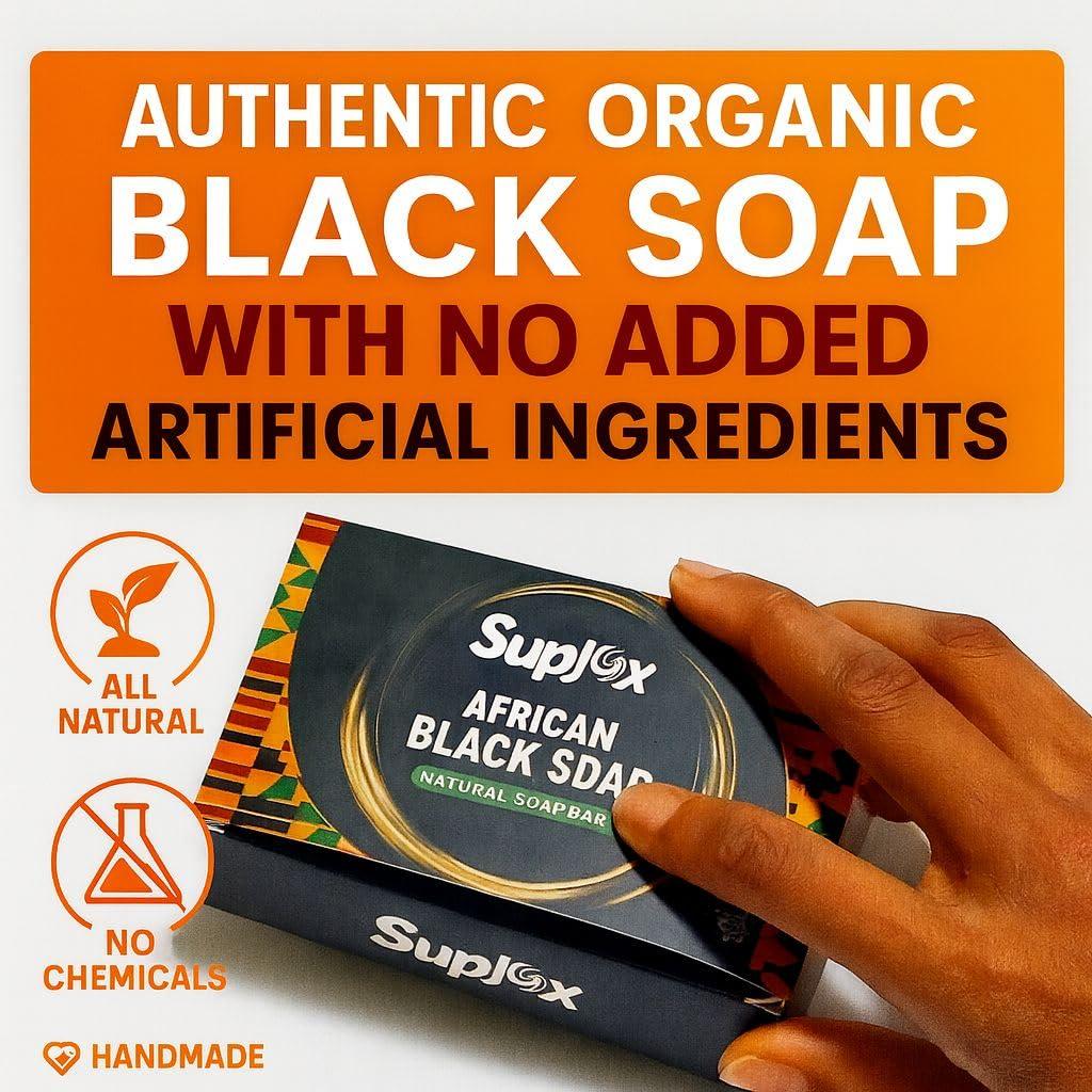 Suplox Raw African Black Soap Bar Black African Soap for oily Skin, Scars, Dark Spots | Perfect for Pimples, Blackhead, Face & Body Wash | Face and Body Wash Soap 1 Count.