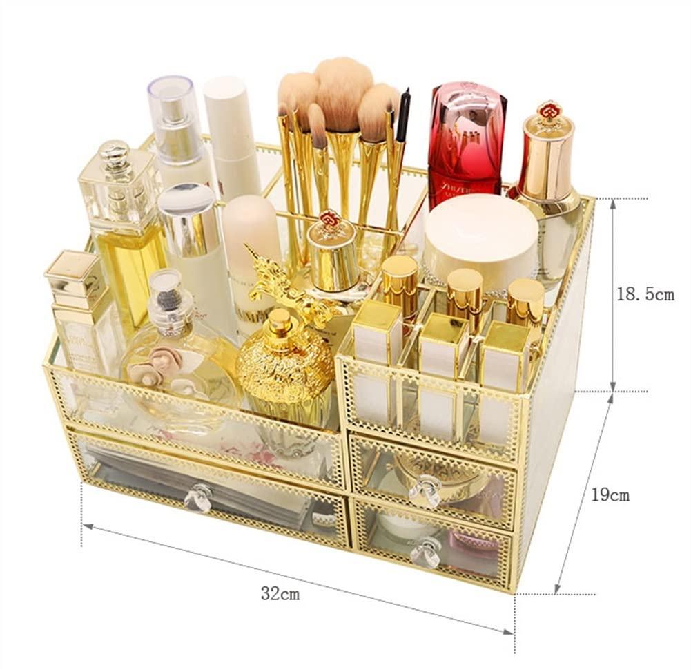SMSOM SMSOM Makeup Organizer, Countertop Cosmetic Storage Box Mirror Glass Beauty Display, Ideal for Bedroom and Bathroom Countertops