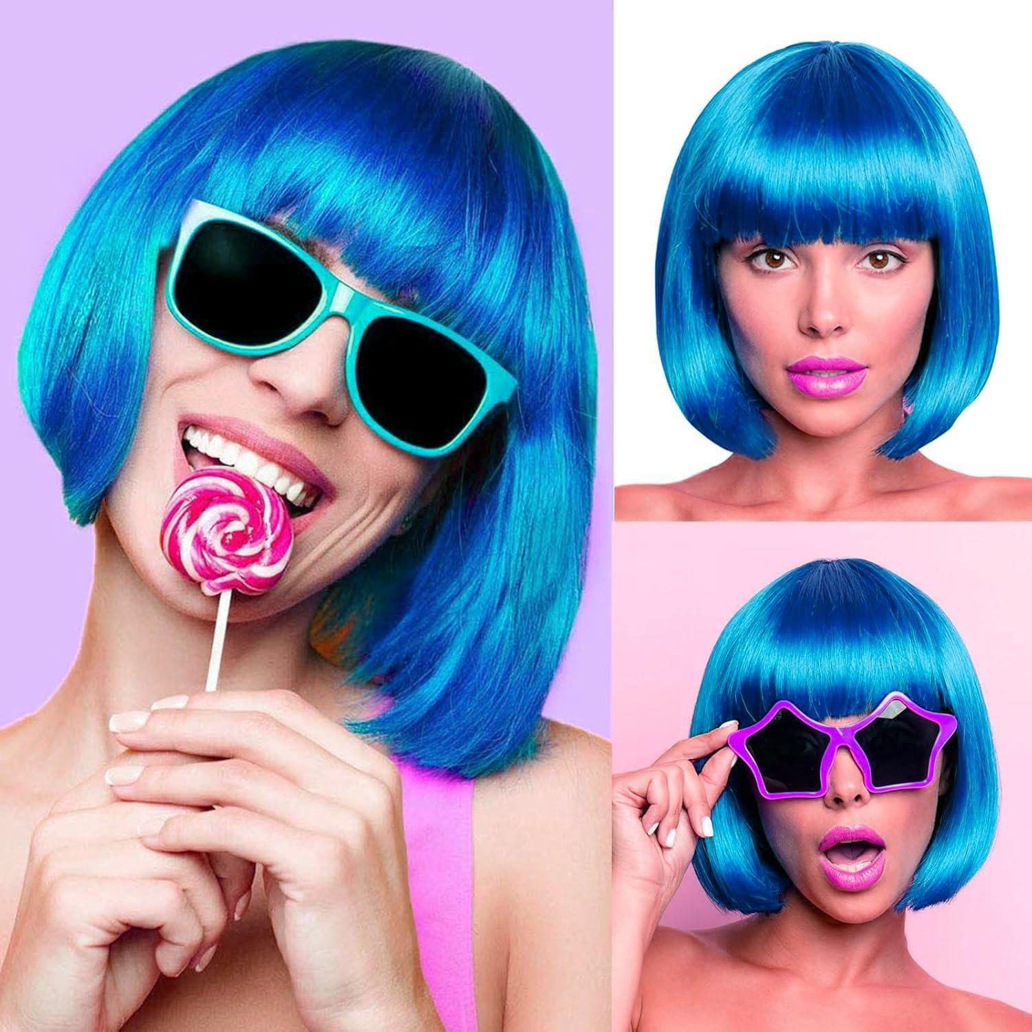 DOPI DOPI Economy Blue Bob Halloween Costume Wig, for Adult