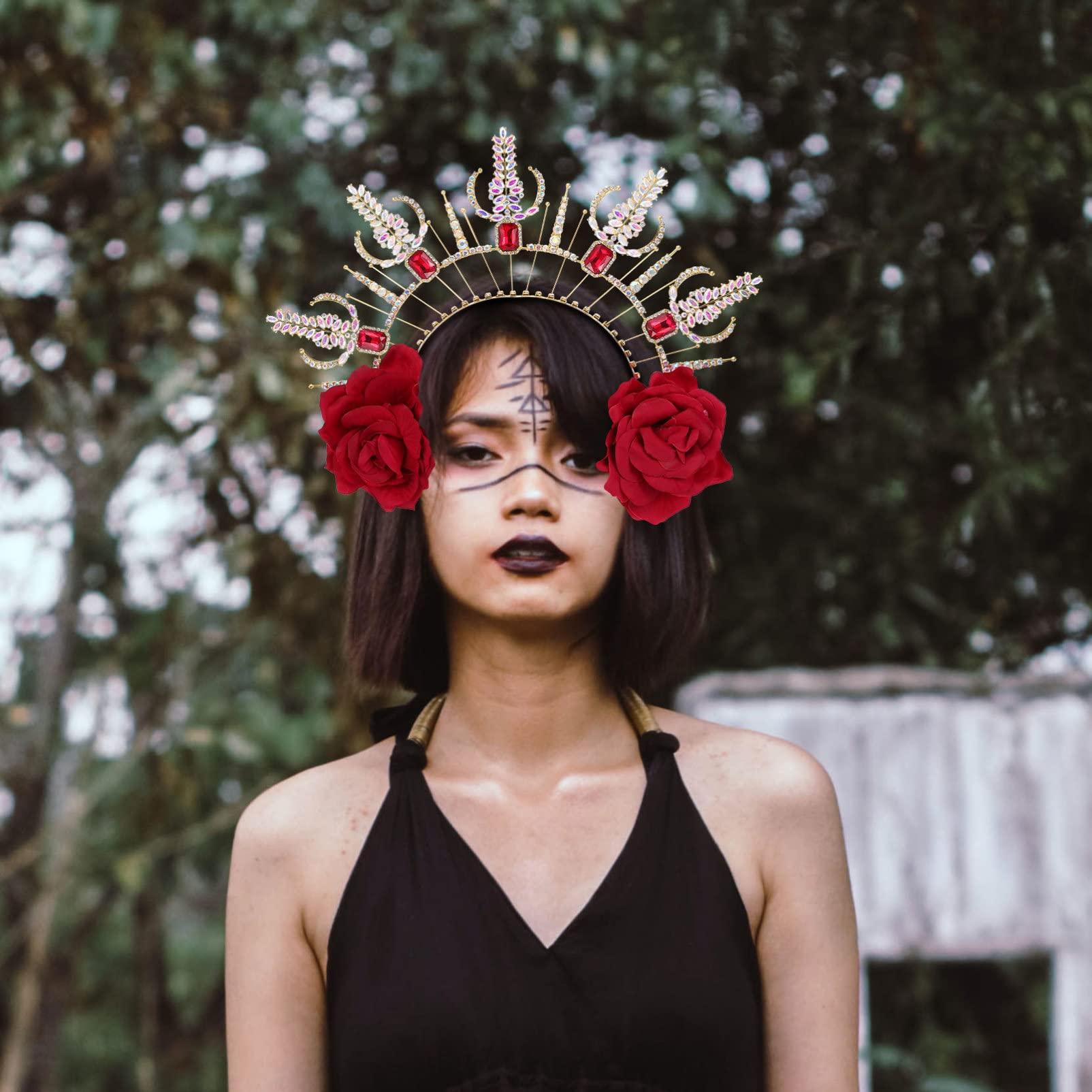 minkissy minkissy Notre Dame Headband rhinestone headbands for women headband hair accessories for women wedding roman goddess sun costume goth outfits Costume Prop Rose Greece bride Metal