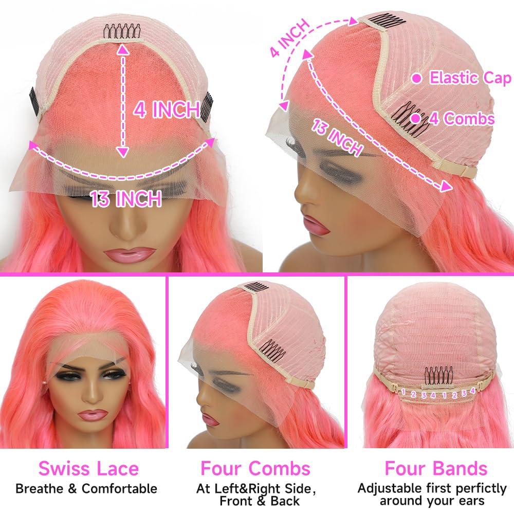 Avolo Avolo Pink Lace Front Wig Human Hair Pre Plucked 13x4 Colored Pink Human Hair Lace Front Wigs Body Wave 180% Density Frontal Wigs Human Hair Pink Wig Human Hair 26 Inch