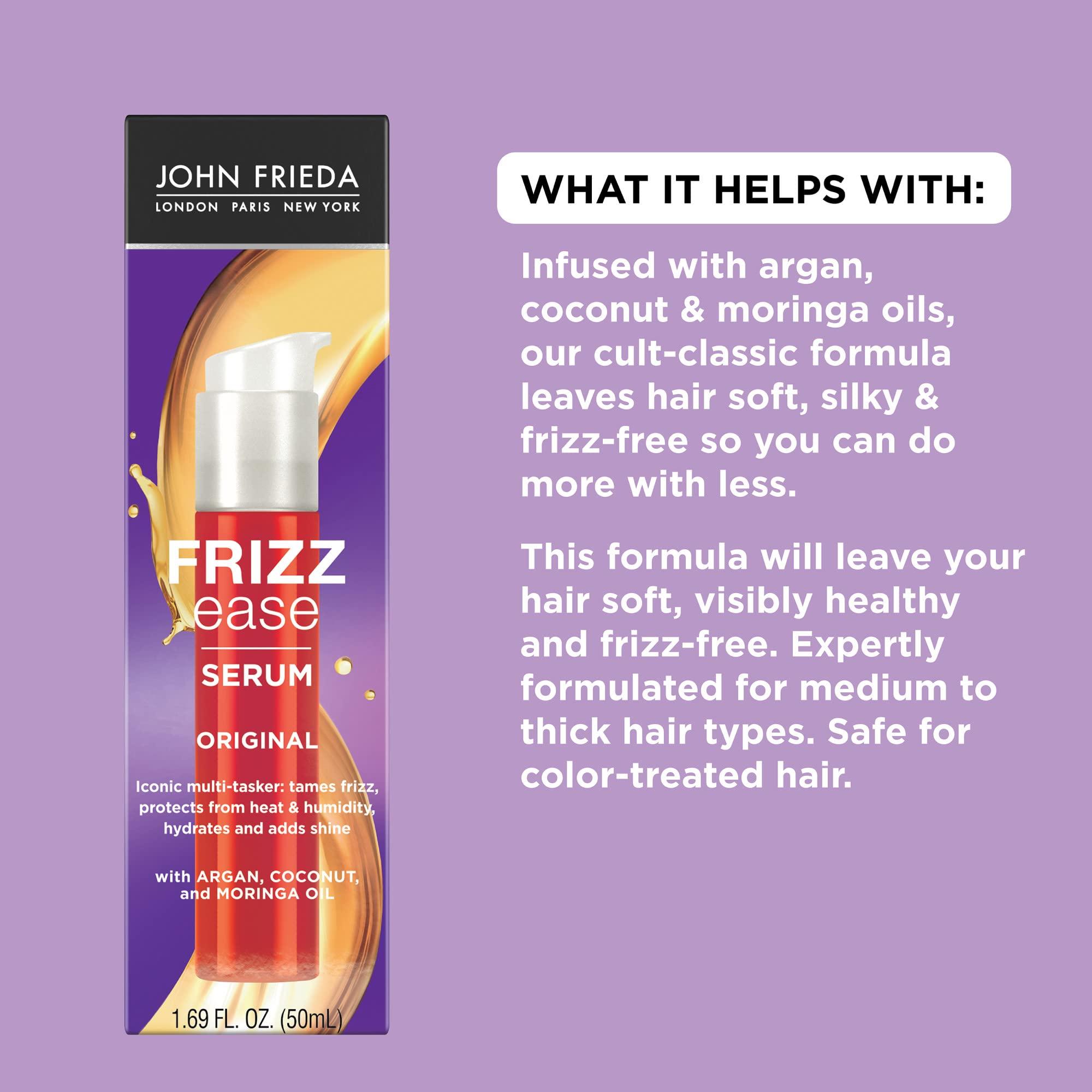 John Frieda John Frieda Frizz Ease Original Hair Serum, Protecting Against Frizz, Heat, and Humidity While Adding Shine, Hydratesand Smooths Hair with Argan, Coconut, and Moringa Oil, 1.69 Oz, Pack of 2