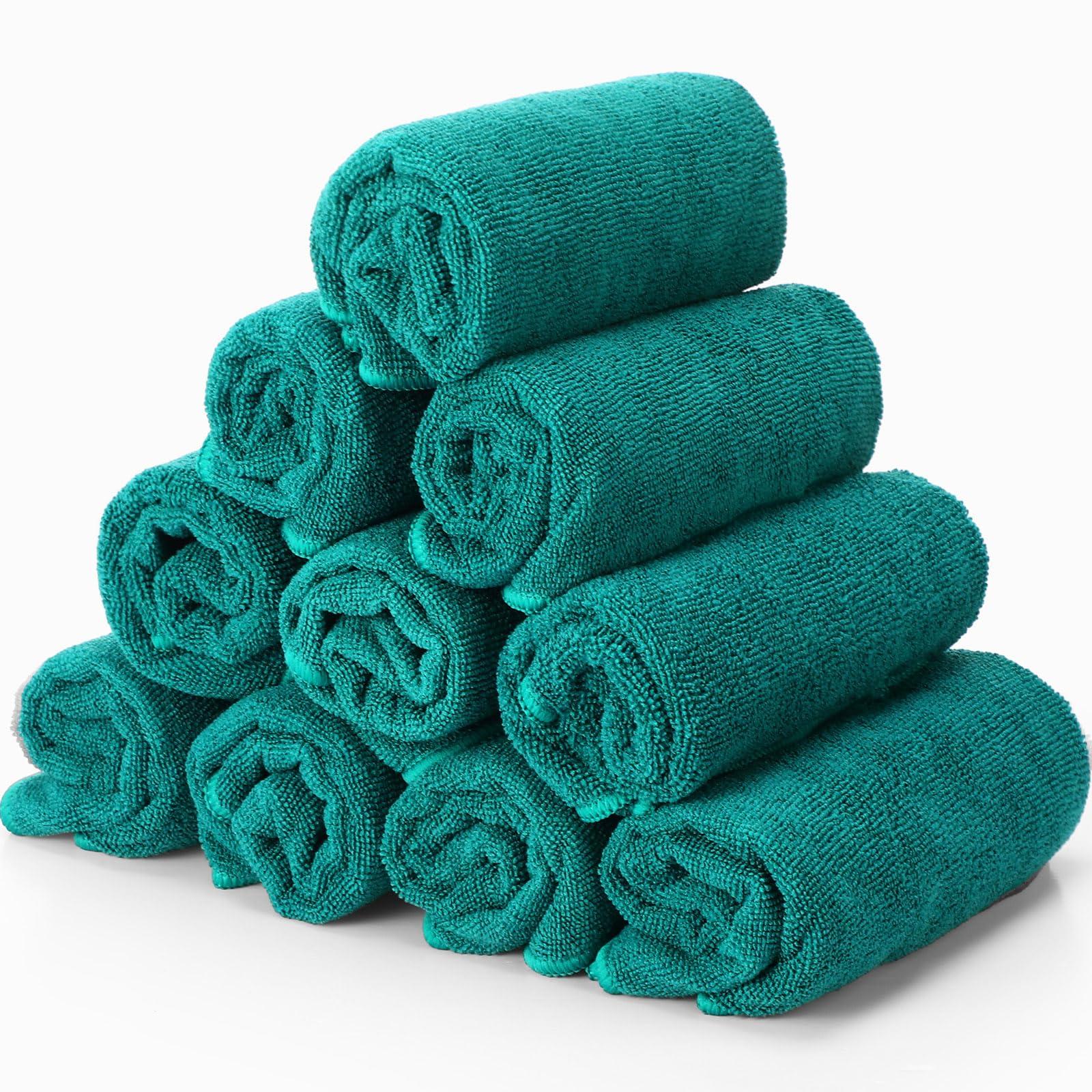 Panelee 36 Packs of Bleach Proof Towels Microfiber Absorbent Salon Towels Bleach Resistant Salon Hand Towels for Gym, Bath, Spa, Shaving, Shampoo, Home Hair Drying, 16 x 28 Inches (Dark Green)
