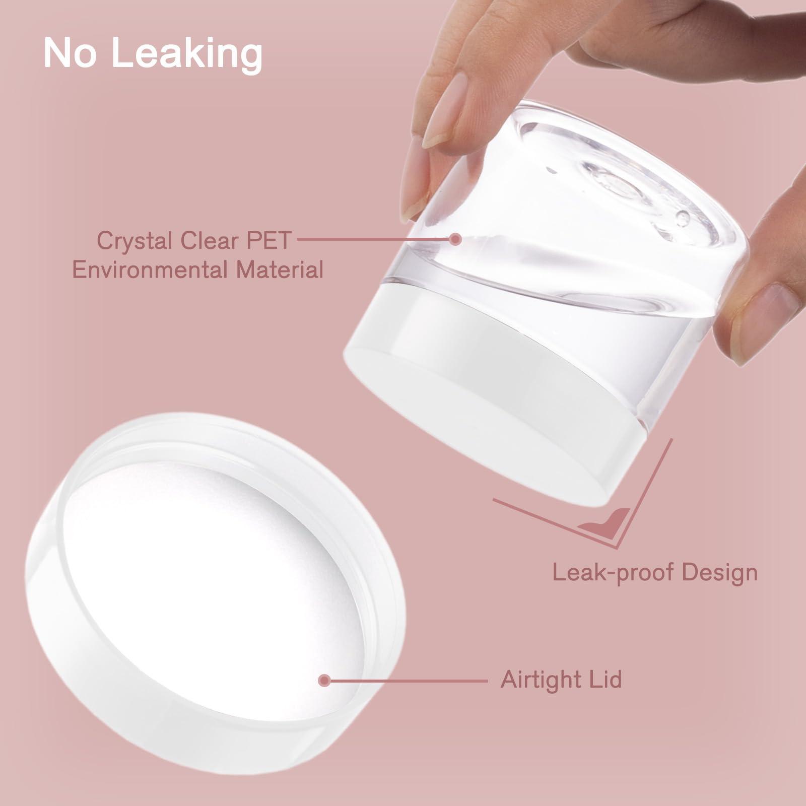 Elumeiro 16 Pcs 2 OZ Clear Plastic Jars with White Lids, Empty Leakproof Travel Size Cosmetic Container Round Cream Jar Refillable with Stickers for Scrubs, Lotion, Powder, ointment, Makeup, Food Storage