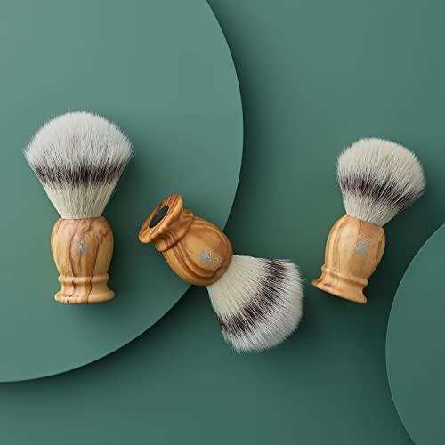 M MÜHLE MÜHLE Classic Olive Wood X-Large Silvertip Fiber Shaving Brush - Synthetic Luxury Shave Brush for Men, Rich Lather
