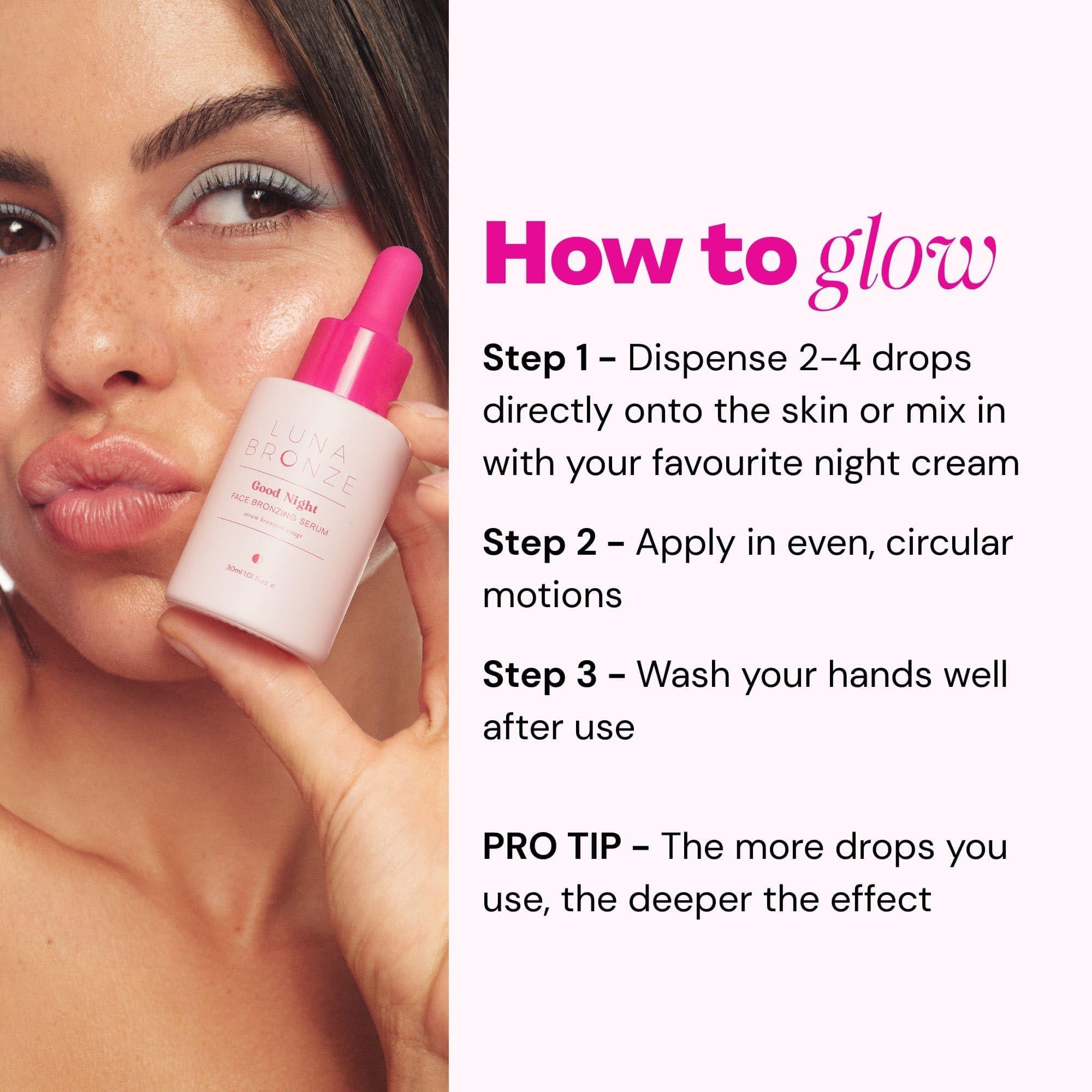 Luna Bronze Luna Bronze Good Night Face Tanning Drops | Overnight Face Bronzing Serum for a Luminous, Natural Looking Glow | Hydrating Formula with Vitamin C | Infused with Australian Botanics (30ml/1.01 fl. oz)