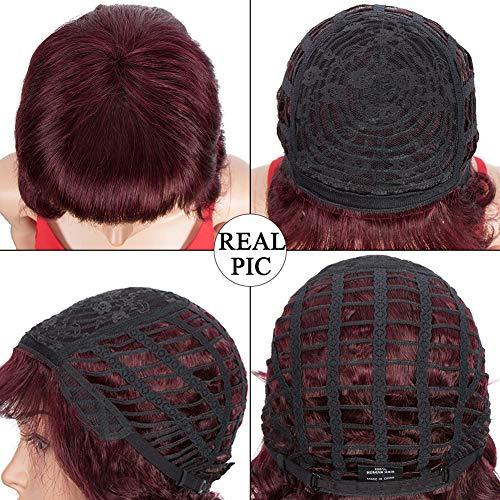 Spotlight Spotlight 8 Inch Straight Bob Wig with Bangs Human Hair 180% Density Short Bob Human Hair Wigs with Bangs None Lace Front Wigs Brazilian Straight Hair Wig for Black Women (Burgundy Red, 99J Color)