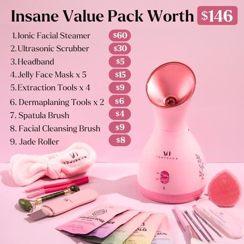 VogueNow Facial Steamer Spa Kit with Complimentary 17 Skin Care Tools | Face Steamer for Facial Deep Cleaning with Towel Warmer & Humidifier Mode| Self Care Gifts for Women, Spa Gifts, Birthday Gifts for Women