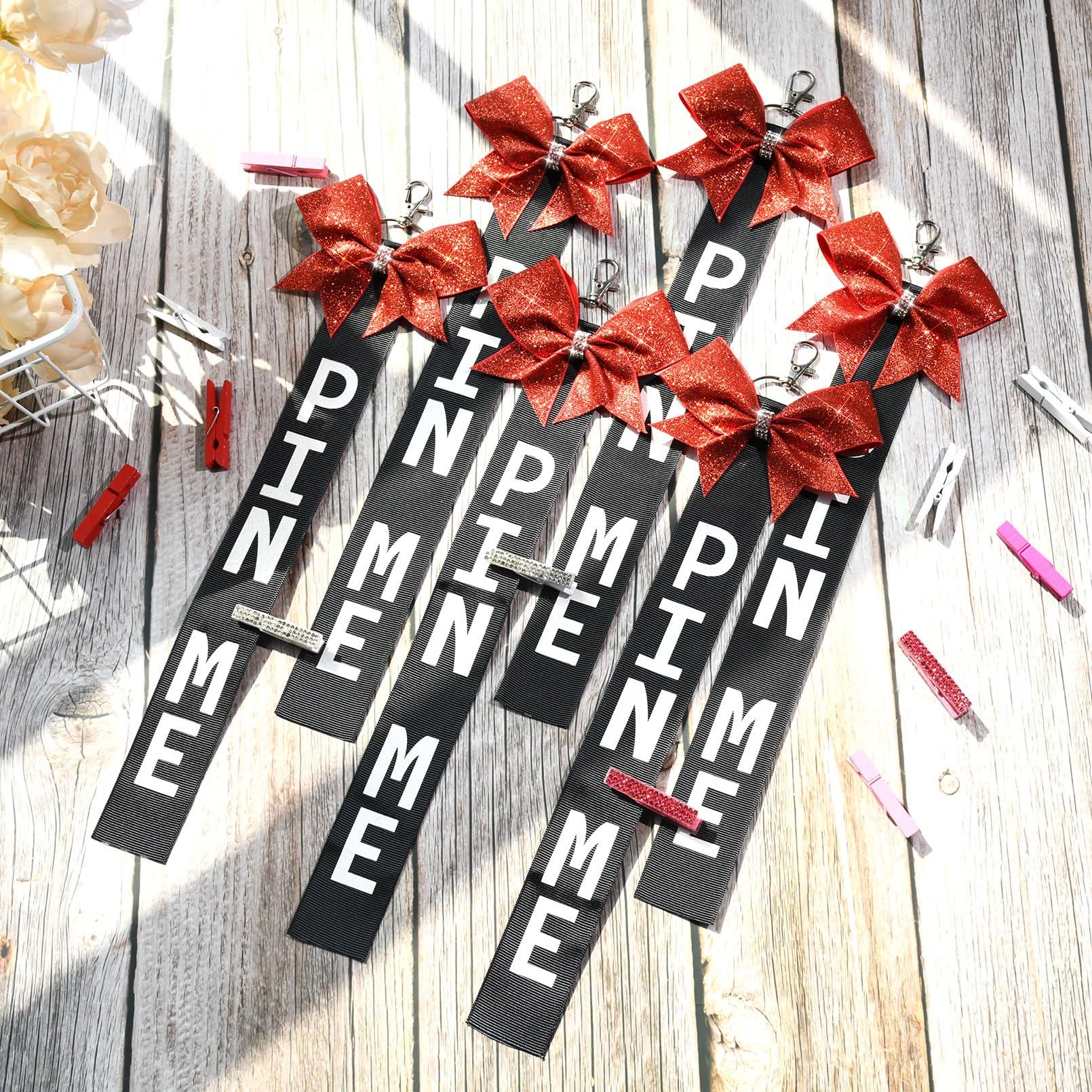 Aileam Aileam 16 PCS Cheer Pin Me Ribbon with Rhinestones, Red/Black Bag Bow Keychain, Hair Tie for Cheerleading Sports Accessory