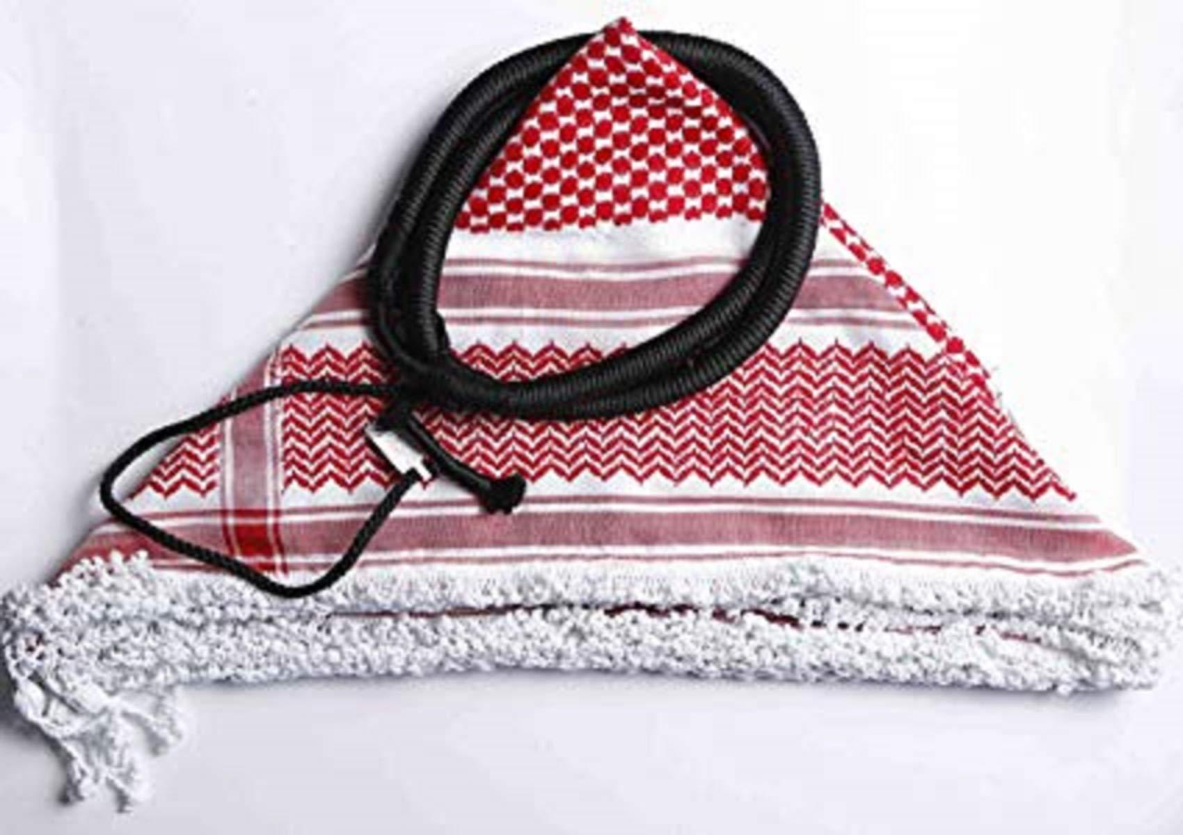 Al Hobish Igal Oqal Igal Agal Set Eqal Egal Set Shemag Saudi Headband Black Scarf Cord (Red and White)