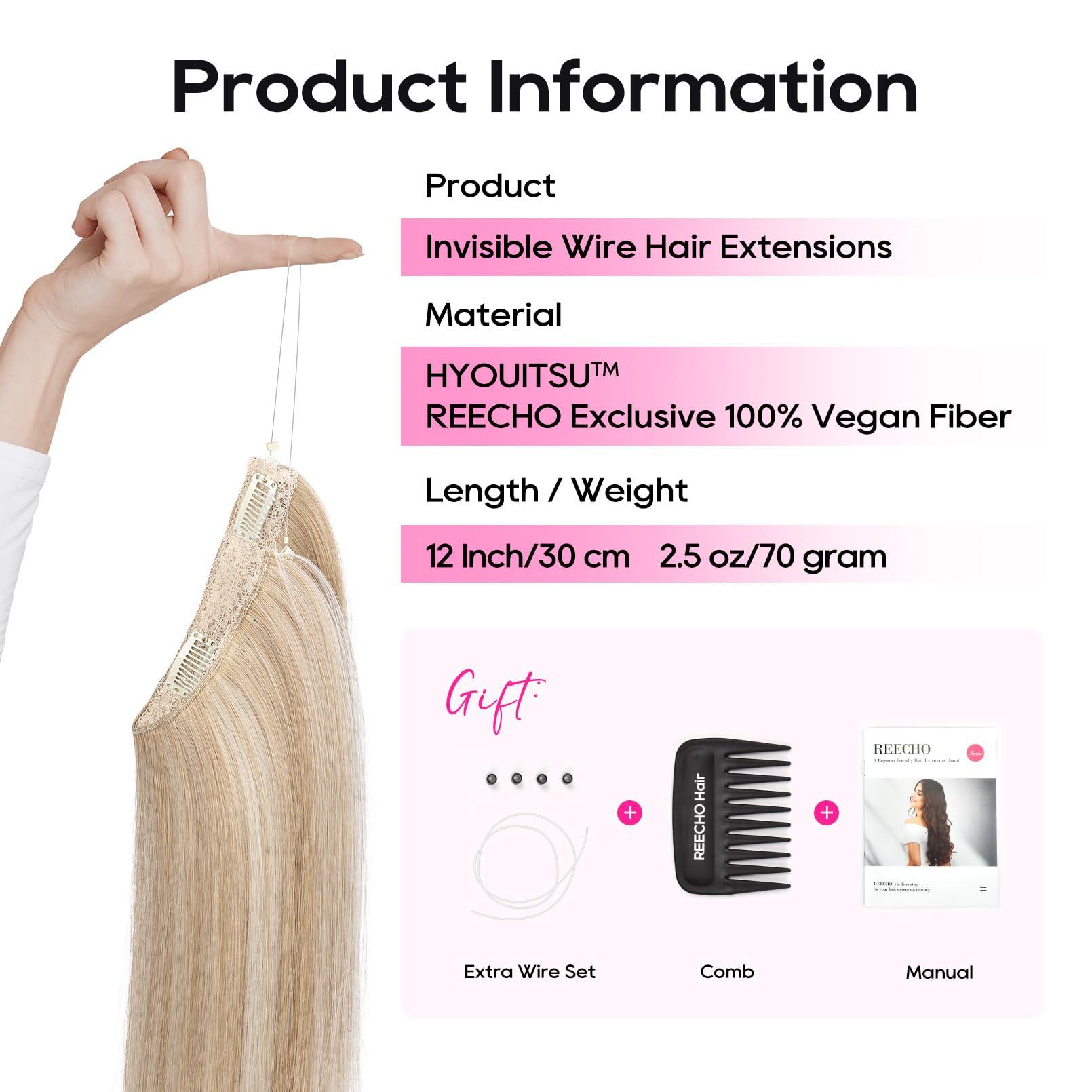 REECHO REECHO Invisible Wire Hair Extensions with Thinner Softer Lace Weft 12\" Short Straight Clips in Secret Hairpiece for Women 12 Inch (Pack of 1) - Honey Blonde with Highlights