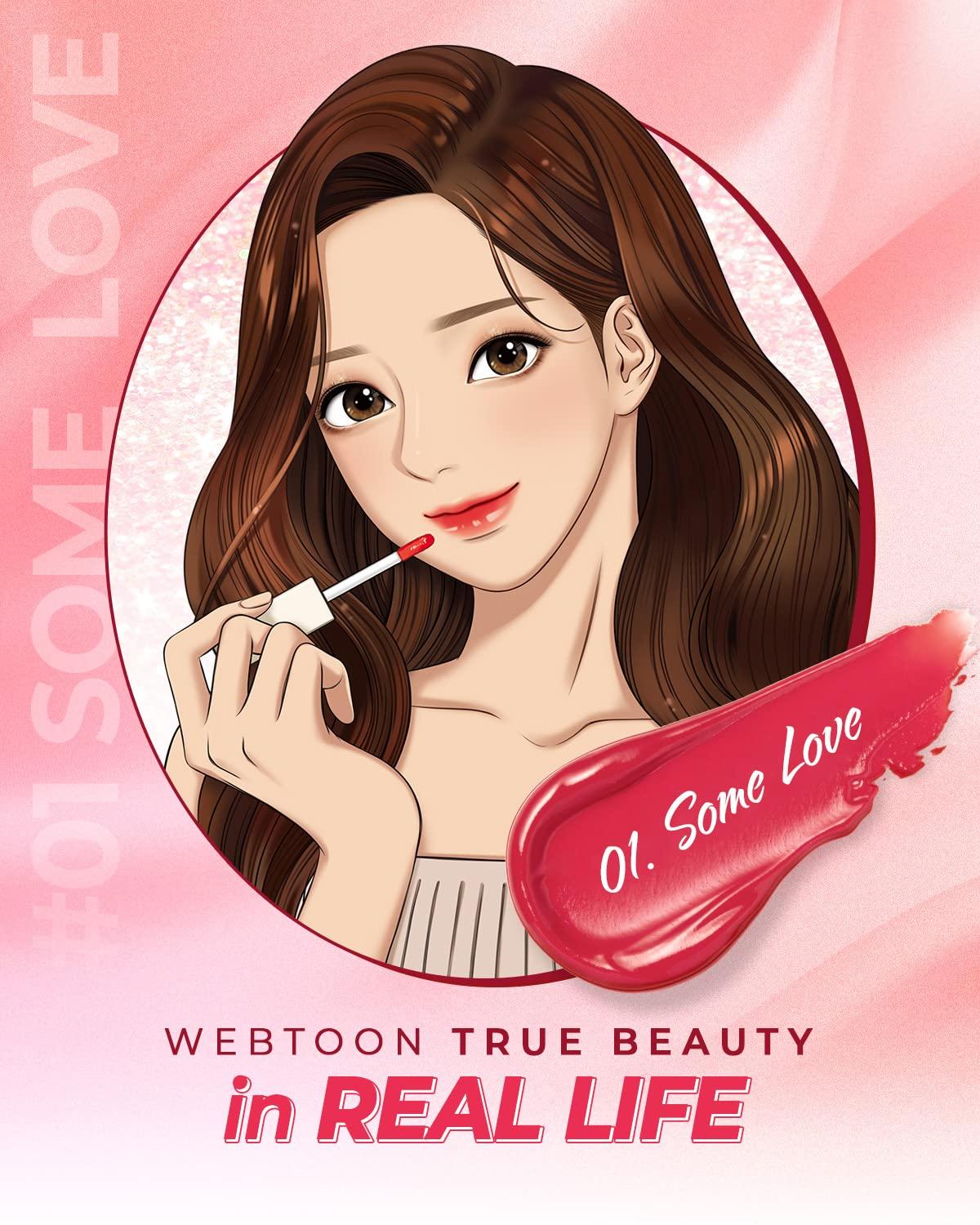 AMTS AMTS Webtoon True Beauty - 01 Some Love | Pink Lip Tint Stain | High Pigment Liquid Waterful Shine Non-Sticky Long-Wearing Long-Lasting | True Beauty Cute Pink Makeup