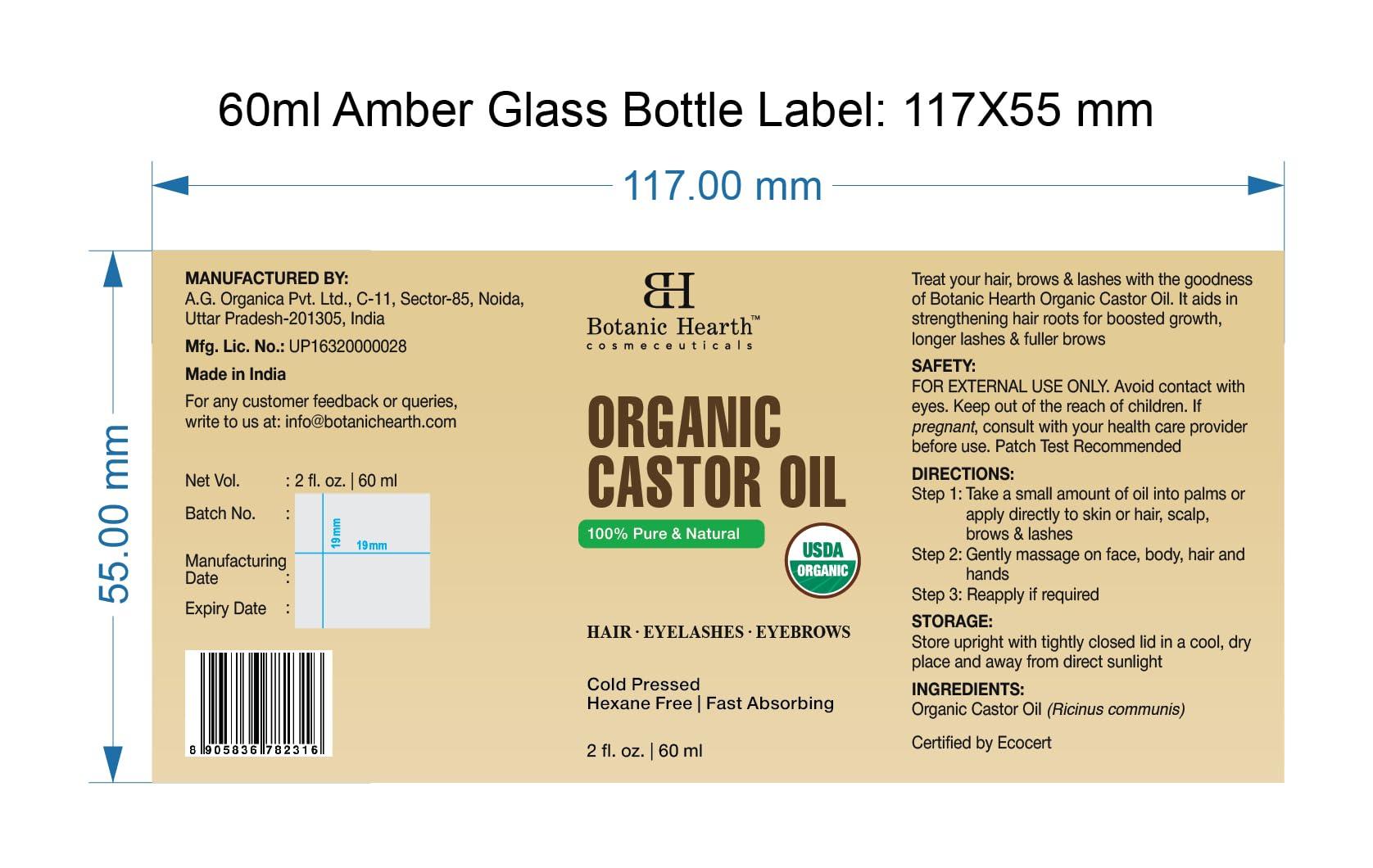 Botanic Hearth Botanic Hearth Castor Oil (2 fl oz) | USDA Certified Organic | 100% Pure & Hexane Free | Cold Pressed |Promotes Growth for Eyelashes, Eyebrows & Hair | Includes Eyebrow & Eyelash Brush