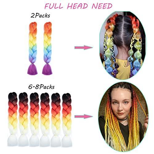 STREJHYT 5 Pcs Rainbow Shadow Braiding Hair 24 Inch Jumbo Braids For Braiding Weave Box Braids Hair Extensions Pink Purple Blonde B2 24inches 1Pcs/Lot