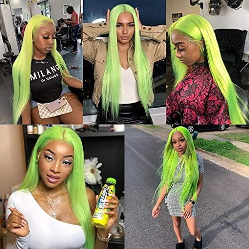 RainaHair Green Lace Front Wigs Straight Light Green Synthetic Hair Natural Heat Resistant Hair Wigs Half Hand Tied Wigs for Cosplay Daily Wear (24 Inch, Greenst/lace front wig)