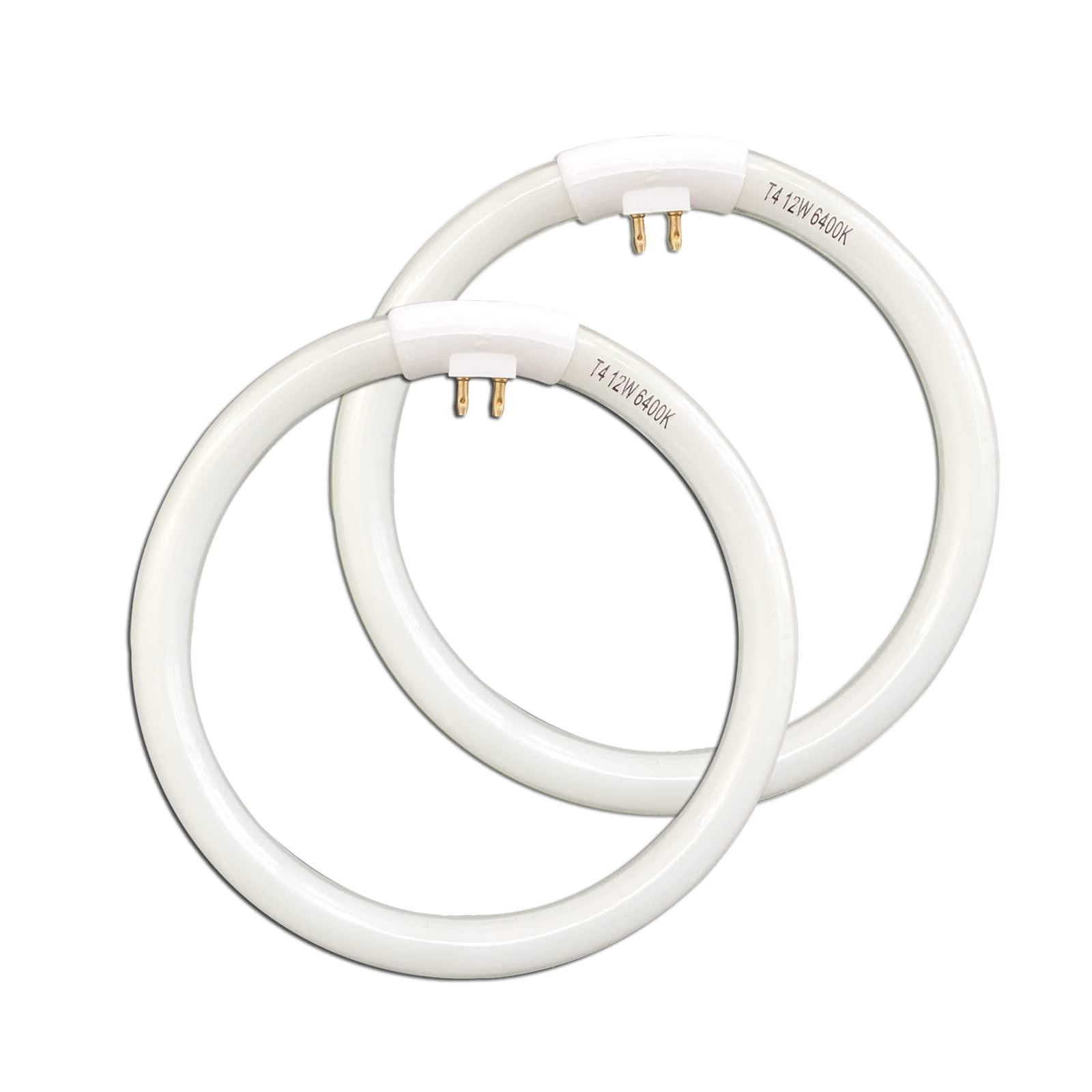 Flyercatch (2 Pack) 5.5 inch OD, 4 Pins Inside, T4 12W 6400k Circular Bulb Replacement for Conair Makeup Mirror, Round Fluorescent Lamps- FC121