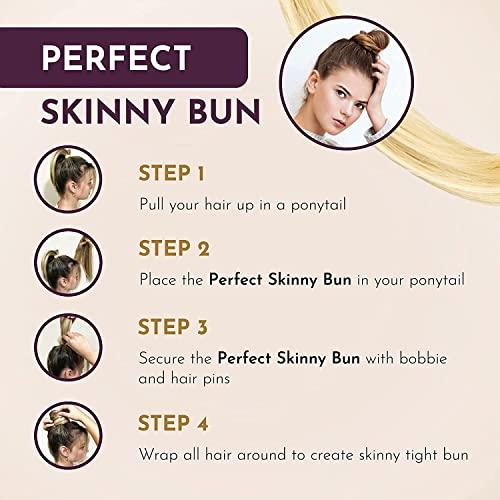Pouf Hairdos Pouf Hairdos Skinny Bun Human Hair Extension Hairpiece for Elegant and Effortless Bun, Readymade women with thin short hair, Updo Pieces any occasions (Human Black)