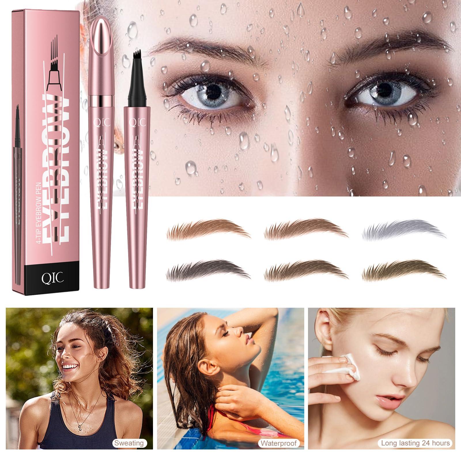 KUNSHNBEI 3D Eyebrow Pencil, 4 Tip Microblading Eyebrow Pencil, 24 Hours Smudge Proof Brow Pen, Brow Pen Makeup Natural Fine Stroke, Waterproof Eyebrow Pencil for Women (Light Brown) -1 Pack