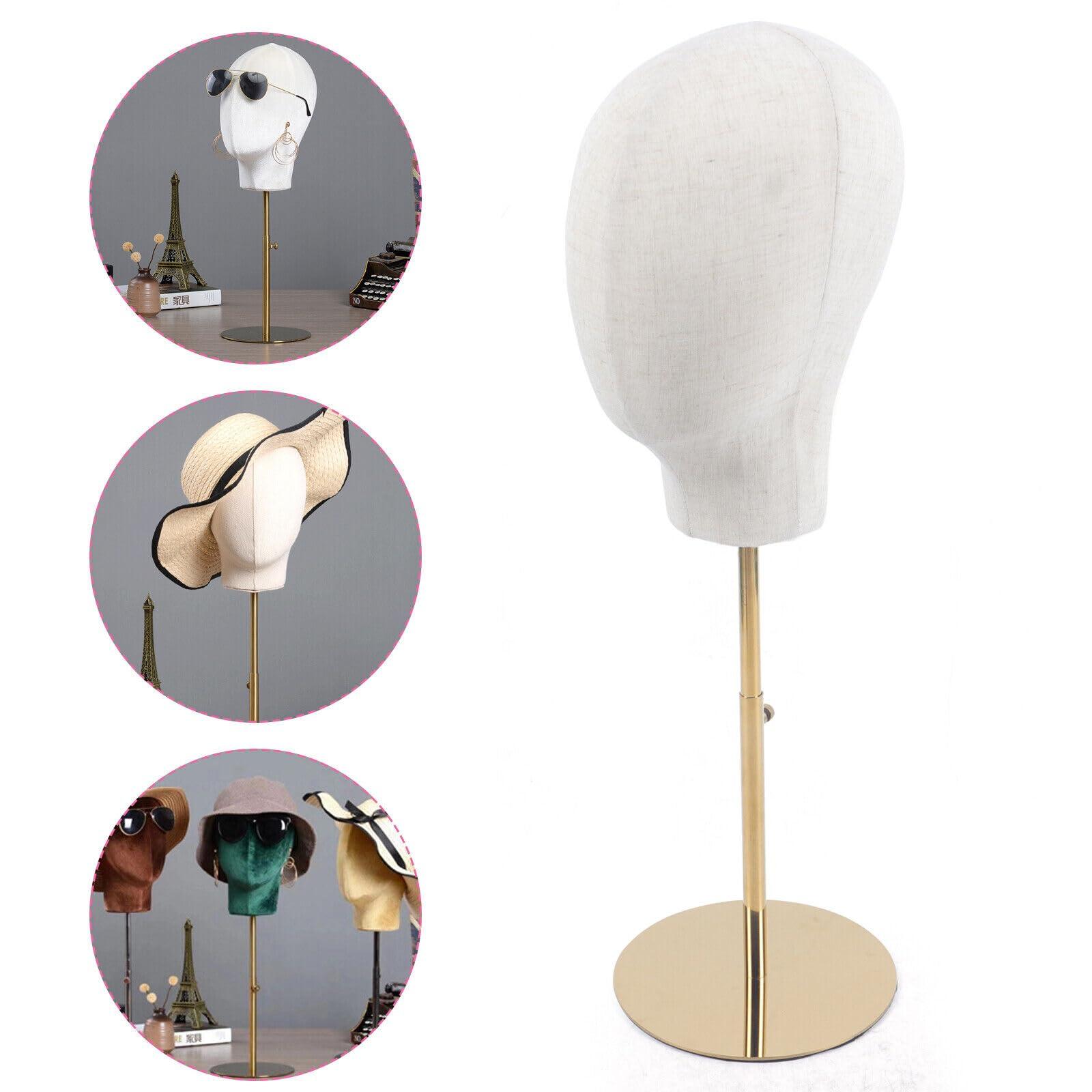 LYNICESHOP LYNICESHOP Hat Display Mannequin Head, Adjustable Display Stand Caps Wig Hats Display Holder Head Mannequin Stand Gold