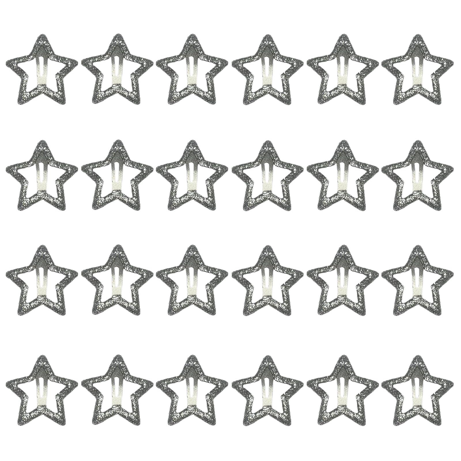 Nolang 24 PCS Star Hair Clips,Silver Star Barrettes for Girls,Non Slip Star Shaped Snap Hair Clip Accessories for Women (greenish pink)