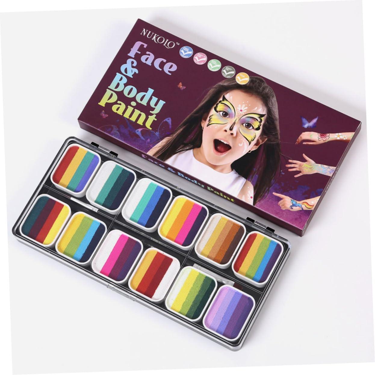 Ipetboom Ipetboom Face Body Paint Kit with 12 Color Gradient Rainbow Strips Non-shiny Pearl Mixed Body Painting Paint Set Water-activated Art Kit for Cosplay