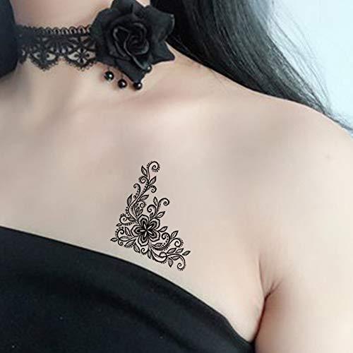 AWLEE Henna Temporary Tattoo Stickers for Women Black Lace Indian Mehndi Wedding Sexy Body Waterproof for Maverick Women Teens Girls (8 Sheets Black)