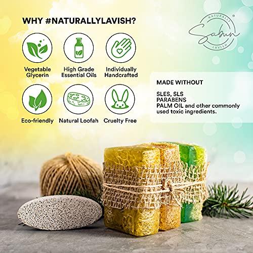 SABUN NATURALLY LAVISH Argan Oil Loofah Soap Bar - Natural Exfoliating Soap with Loofah Inside - Smells Like Bright Floral Citrus - Handmade with Moroccan Argan Oil, Jojoba Oil - Face & Body Scrub Bar [4.4 oz - 125 gr]
