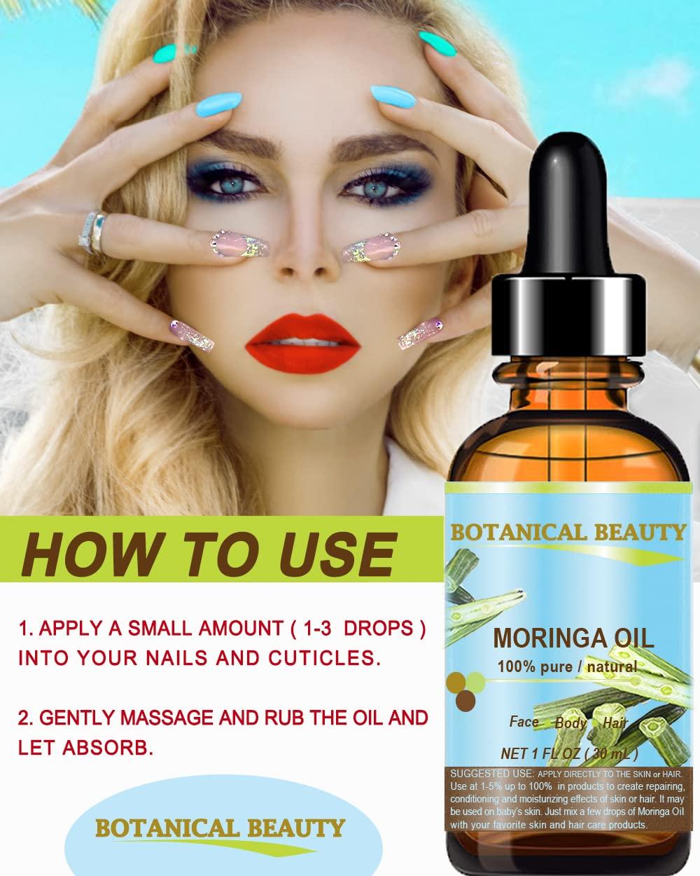 Botanical Beauty Botanical Beauty Moringa Oil 100% Pure Natural Undiluted Cold Pressed Carrier Oil. 1 Fl.oz.- 30 ml. for Face Skin, Hair, Lips, Nails. Rich in Vitamin C, Vitamin E