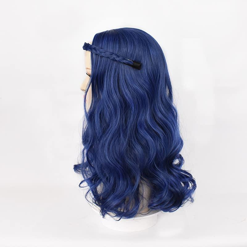 N\P Dark Blue Descendants 2 Large Wavy Wigs Set, Long Curly Hair Style, Suitable for Women Dress, Cospaly, Party Prom Hairstyles