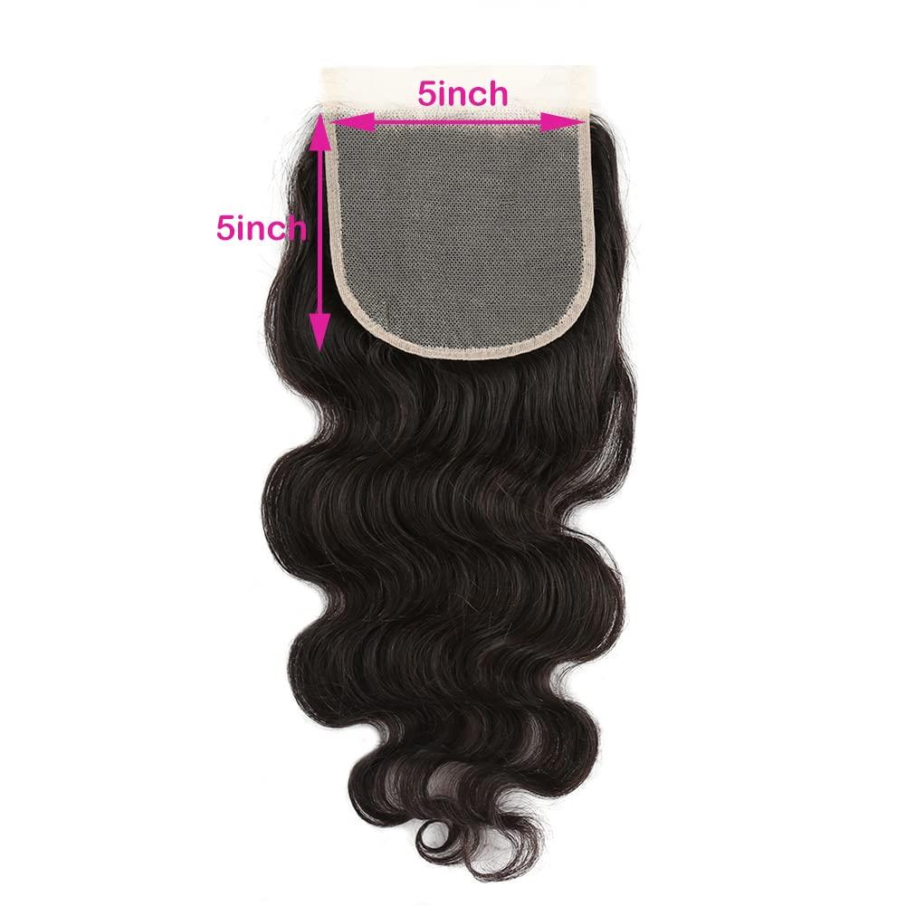 ELIHAIR ELIHAIR 5x5 Virgin Human Hair Lace Closures Weave Body Wave Free Part Soft and Silky Natural Hairline Pre Plucked With Baby Hair 100% Unprocessed Human Hair Pieces(16inch)