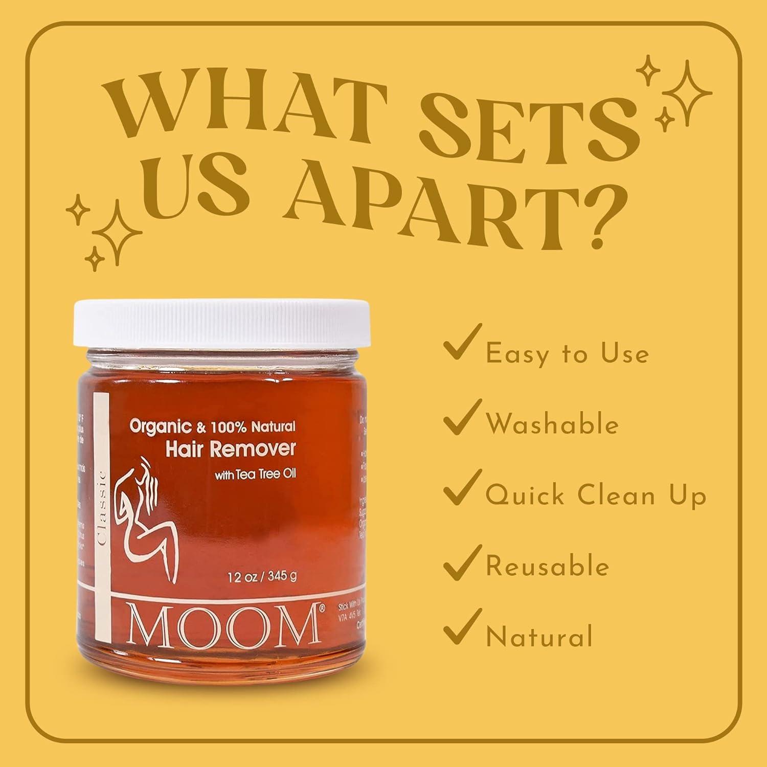 MOOM MOOM His & Hers Sugar Wax Kit - 12oz Jar for Women\'s Bikini, Brazilian, Face, Underarms & Legs + 12oz Jar for Men\'s Back, Chest, Eyebrows & Body - Made with Tea Tree Oil (Waxing Strips NOT Included)