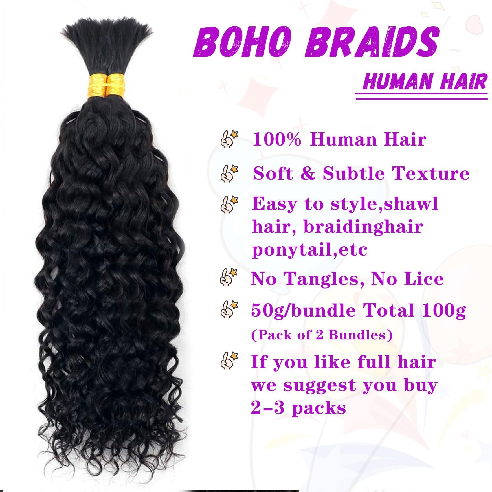 Forevermore Forevermore Water Wave Bulk Human Hair No Weft boho Knotless Braids Human Hair 26 Inch Remy Human Hair For Braiding 2 Bundles Braids Per Pack 100g Micro Braiding Human Hair Wet and Wave Natural Color