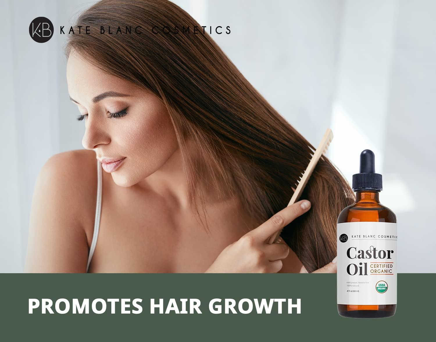 Kate Blanc Cosmetics Kate Blanc Cosmetics Organic Castor Oil (4oz). 100% Pure, Cold Pressed, Hexane Free in a Glass Bottle. Stimulate Growth for Eyelashes, Eyebrows, Hair. Skin Moisturizer & Oil Cleanse with Starter Kit