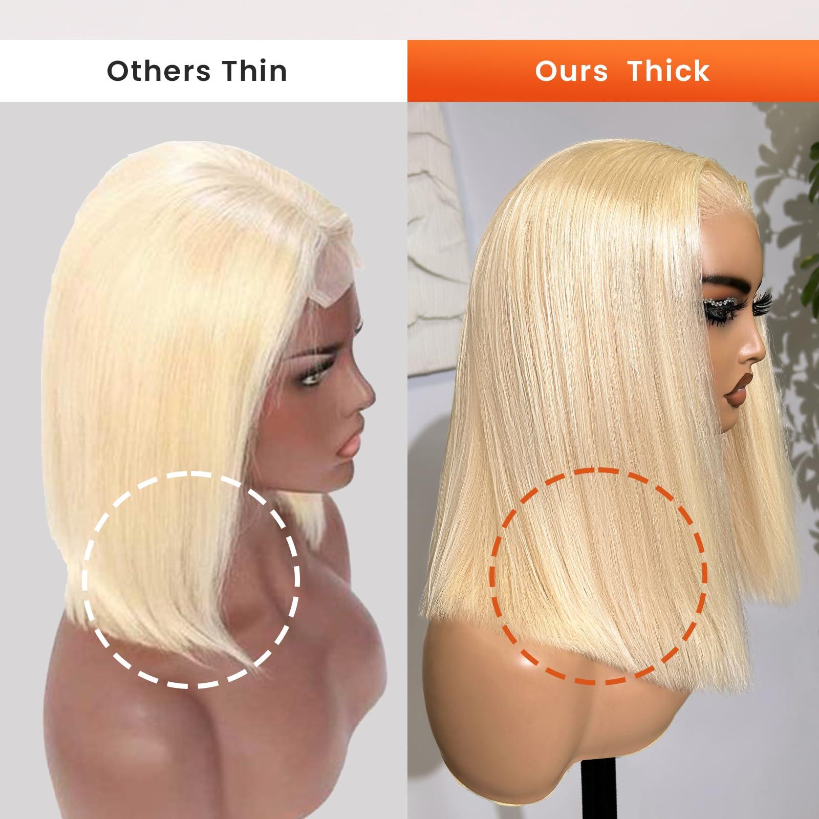 MEGALOOK MEGALOOK Blonde 613 Bob Wig Human Hair Ready To Go Glueless Pre Cut 65 Closure Blonde Wig Human Hair 200% Density Straight 613 Bob Wigs Real Pre Bleached Tiny Knots 12 Inch