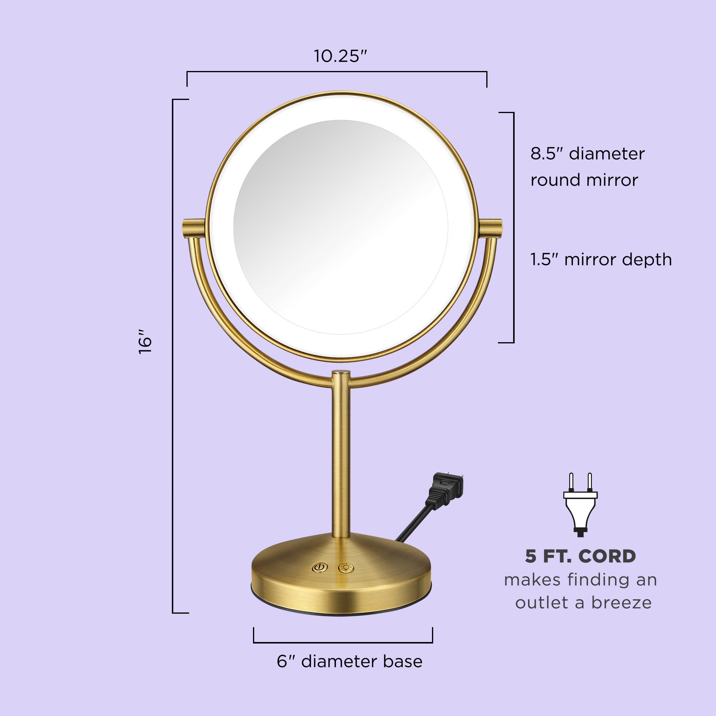 Conair Conair Lighted Makeup Mirror, LED Vanity Mirror, 1X/10x Magnifying Mirror, Corded in Brushed Brass Finish