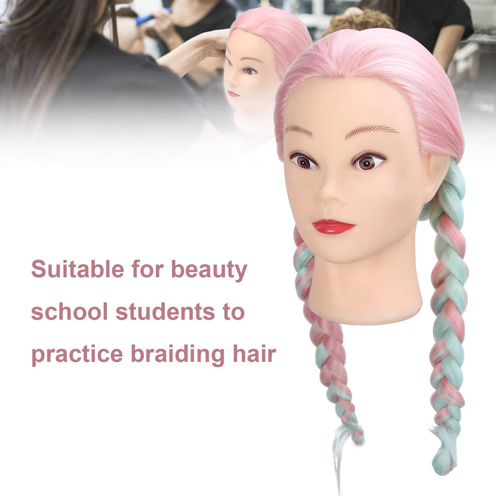 Joyzan Mannequin Head With Color Hair, Hair Styling Training Heads Manikin Cosmetology Doll Head Pink Real Synthetic Fiber Hairdressing Practice Model DIY Braiding Hair Art Salon Display Dyeing Knitting
