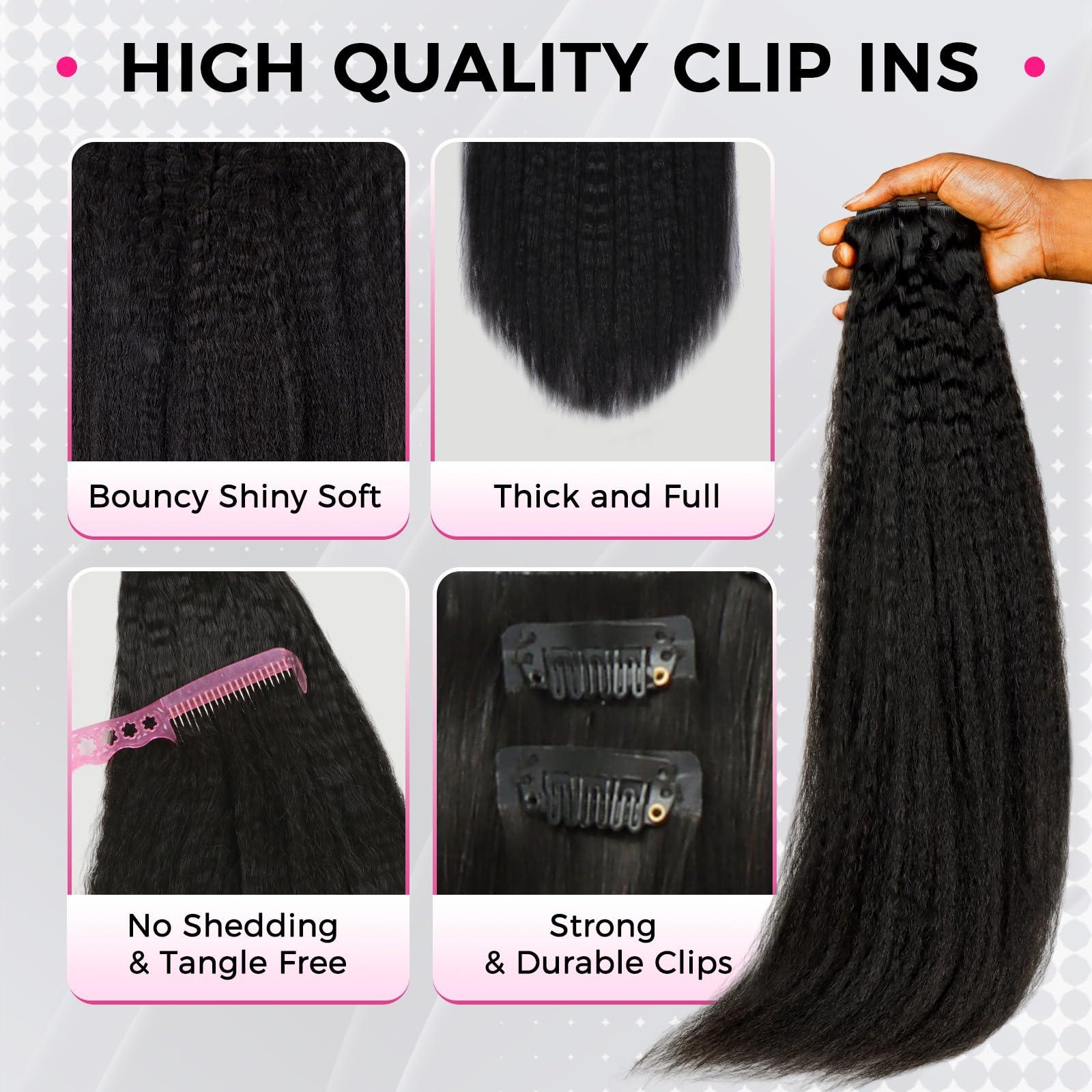 Lashey Lashey Invisi Edge Clip in Hair Extensions, 7pcs 110g 18 Inch Natural Black Seamless Clip in Hair Extensions Human Hair Kinky Straight Real Remy Human Hair