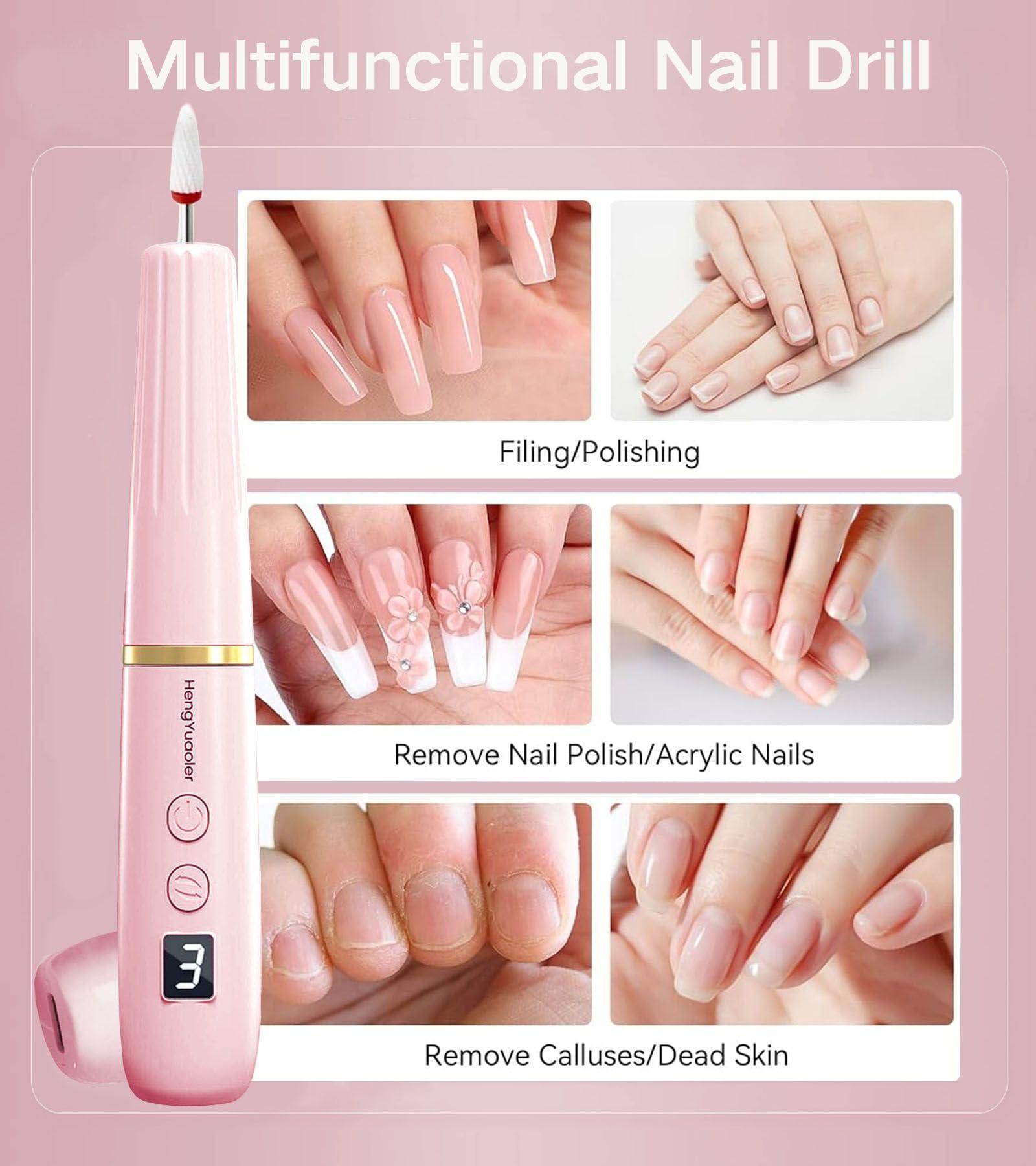 HengYuaoler HengYuaoler Electric Nail Drill Machine File Efile Set for Acrylic Gel Nails Portable Nail Drill Machine Kit Rechargeable Pedicure Tools for Hand Feet Manicure Pedicure Tools Polishing Set (Pink)